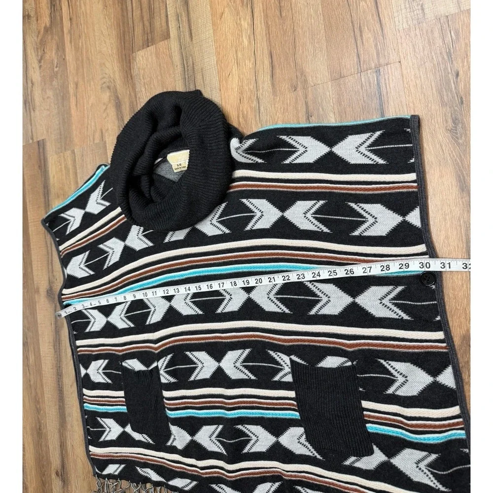 Michael Michael Kors Southwest Aztec Fringe Cowl‎ Neck Poncho Sweater S/S